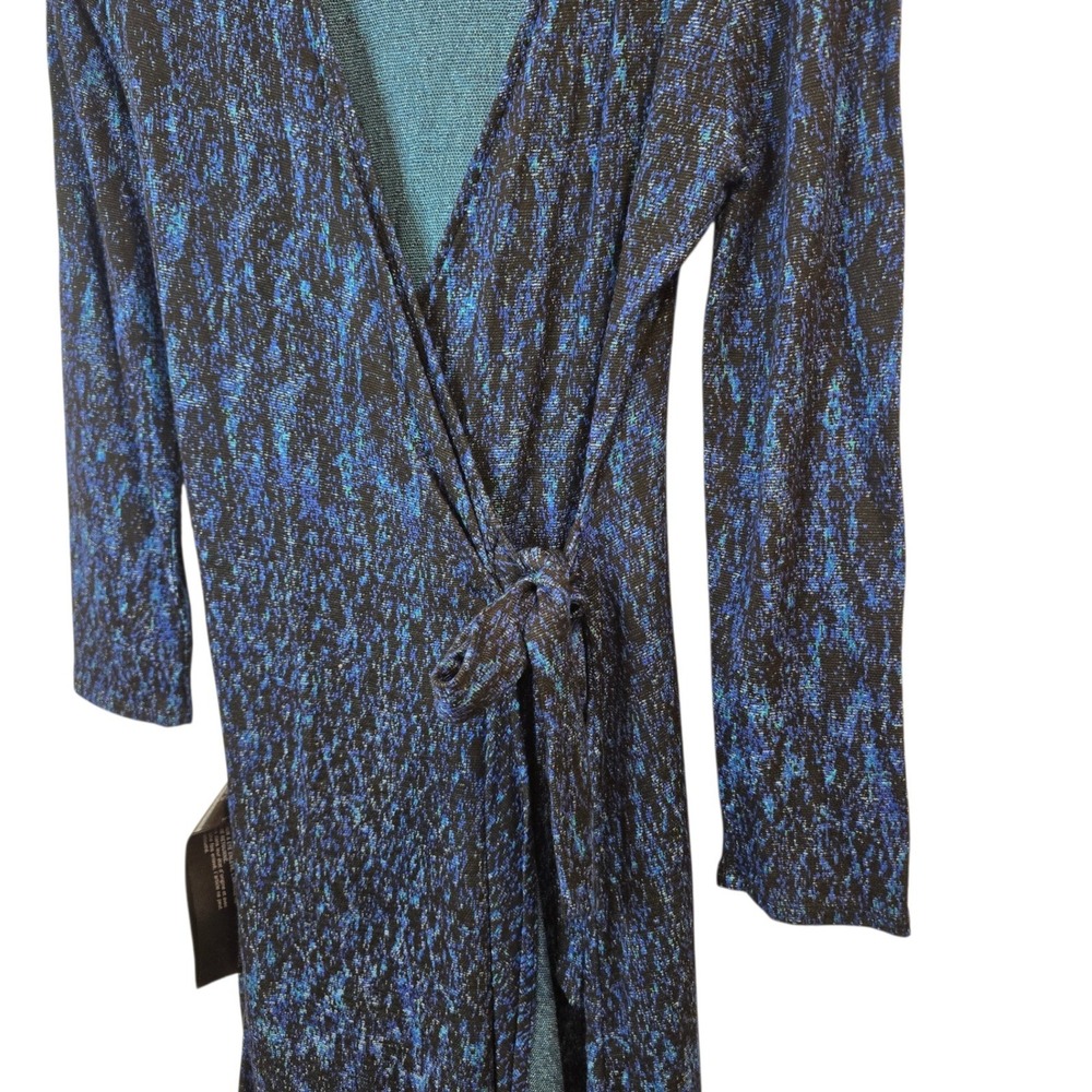 BCBGMAXAZRIA Wrap Dress Women Small Blue Black Space Dye Knit Long Sleeve NEW - Picture 5 of 8